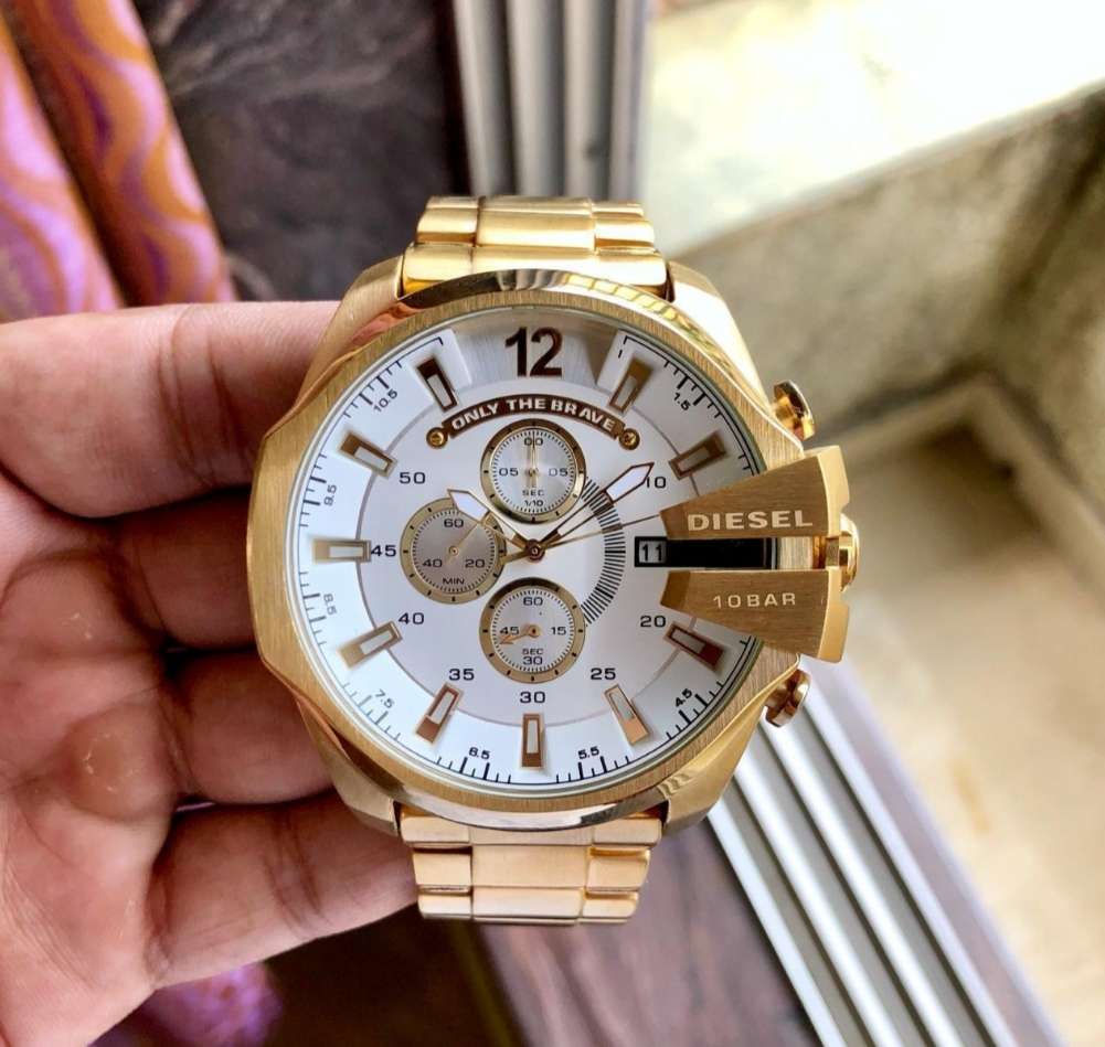 Diesel 10 Bar Gold chain white dial men's analog watch