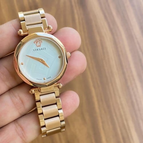 versace rose gold chain white dial ladies watch