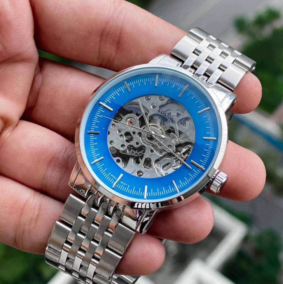 Fossil automatic Blue Dial stainless steel men's watch
