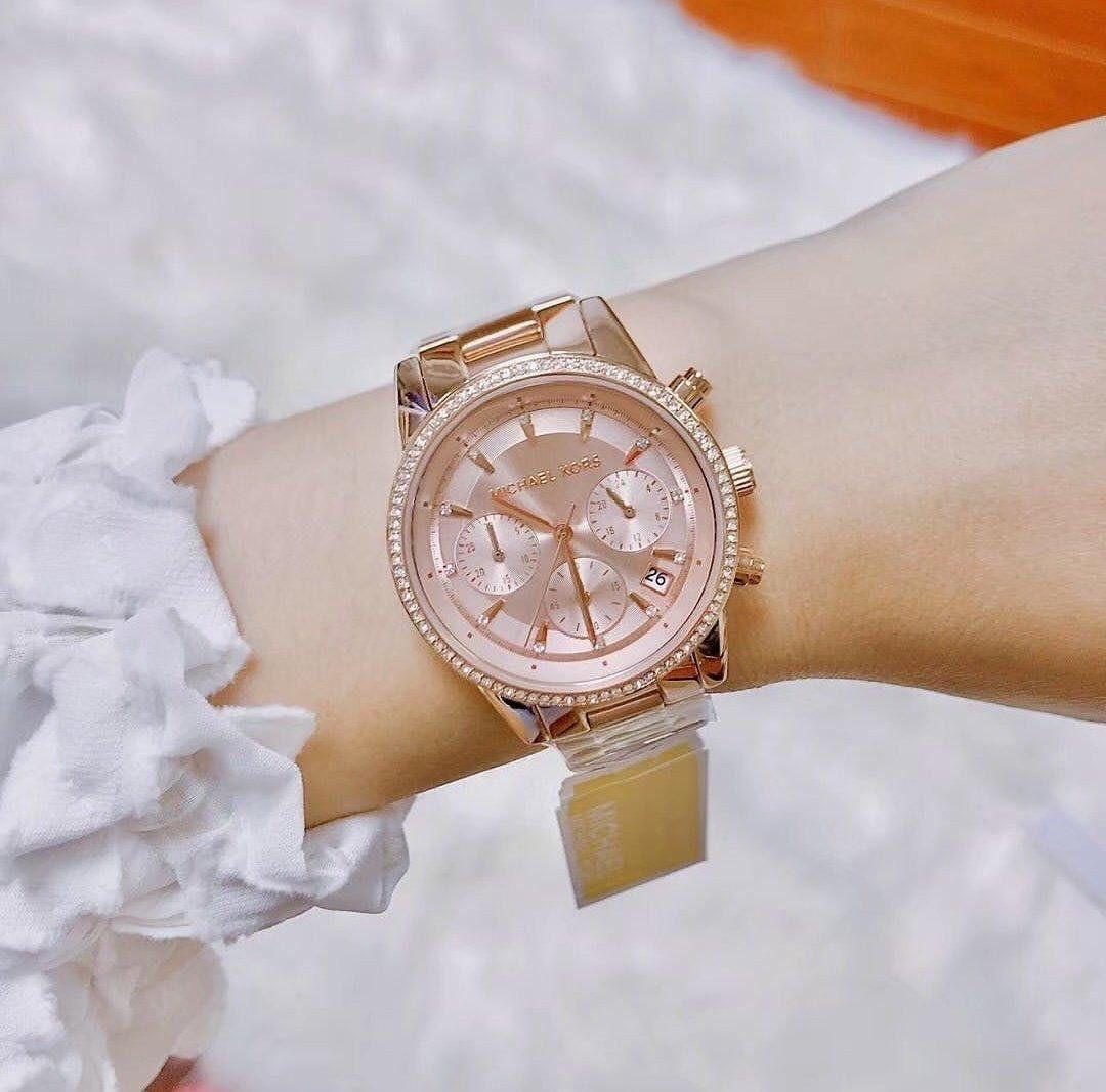 MK ROSE GOLD CHAIN WATCH FOR HER ALL CRONOGRAPH WORKING