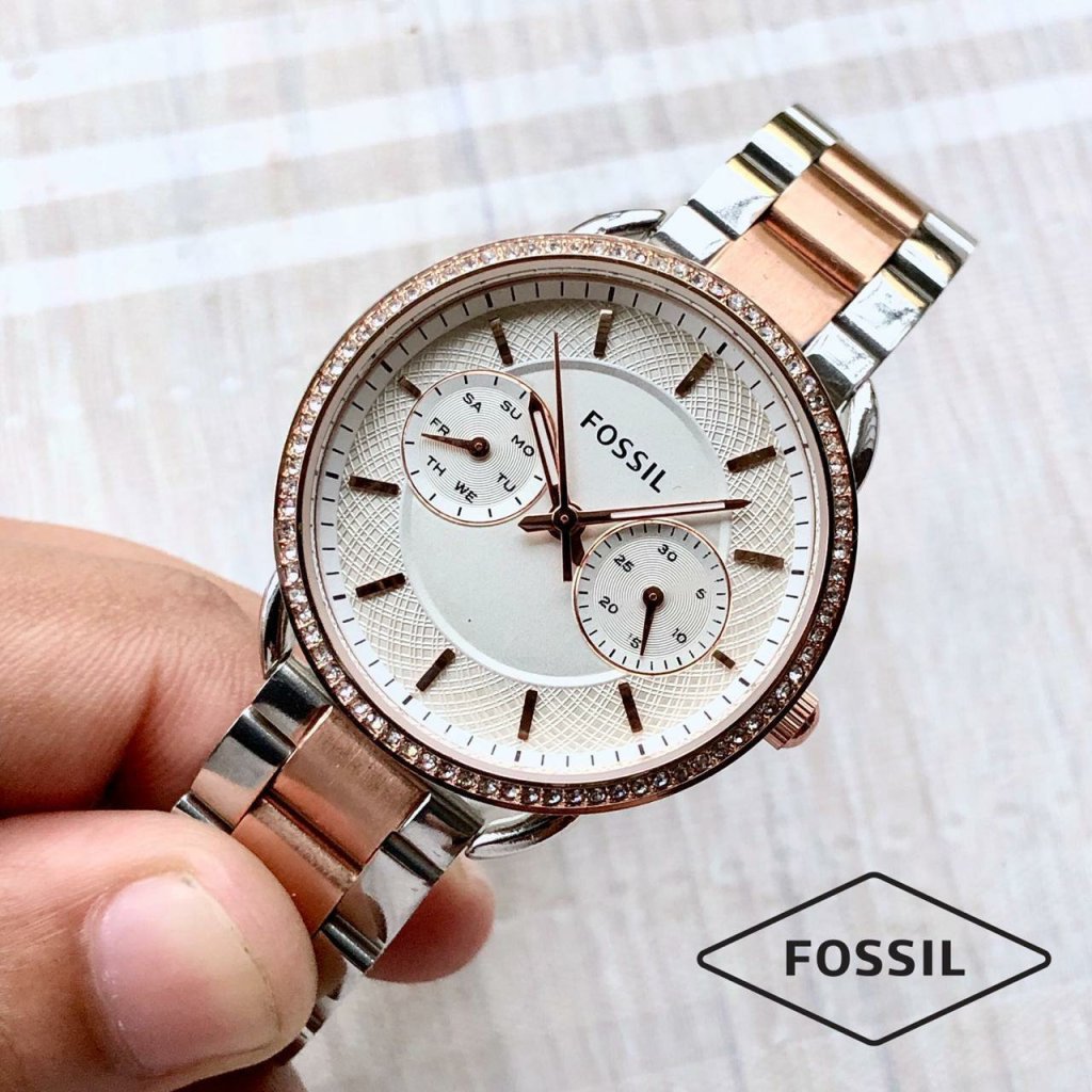 Fossil Tailor multifunction Silver gold chain women's watch