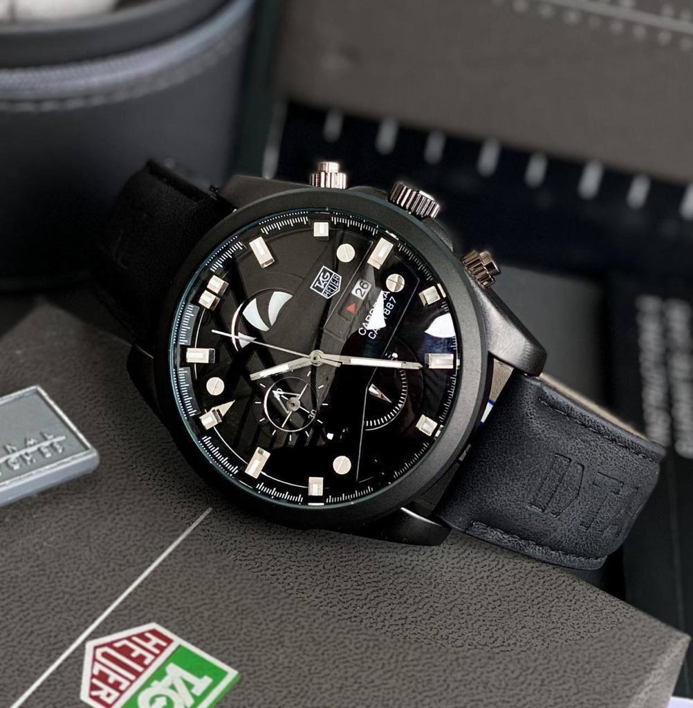 Tag heuer Carrera CR7 Black dial and leather belt men's watch