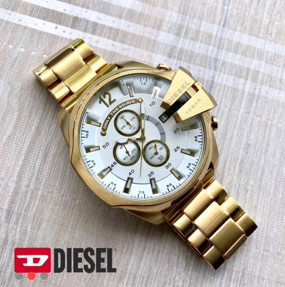 Diesel 10 Bar Gold chain white dial men's analog watch