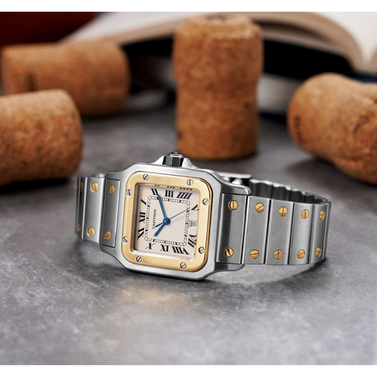 Santos De Cartier Gold dial stainless men's watch