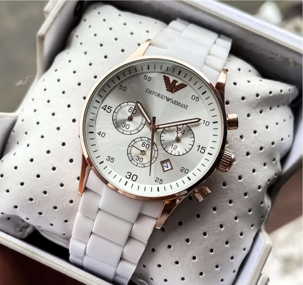 Emporio Armani Silicon rubber Belt White dial chronograph watch