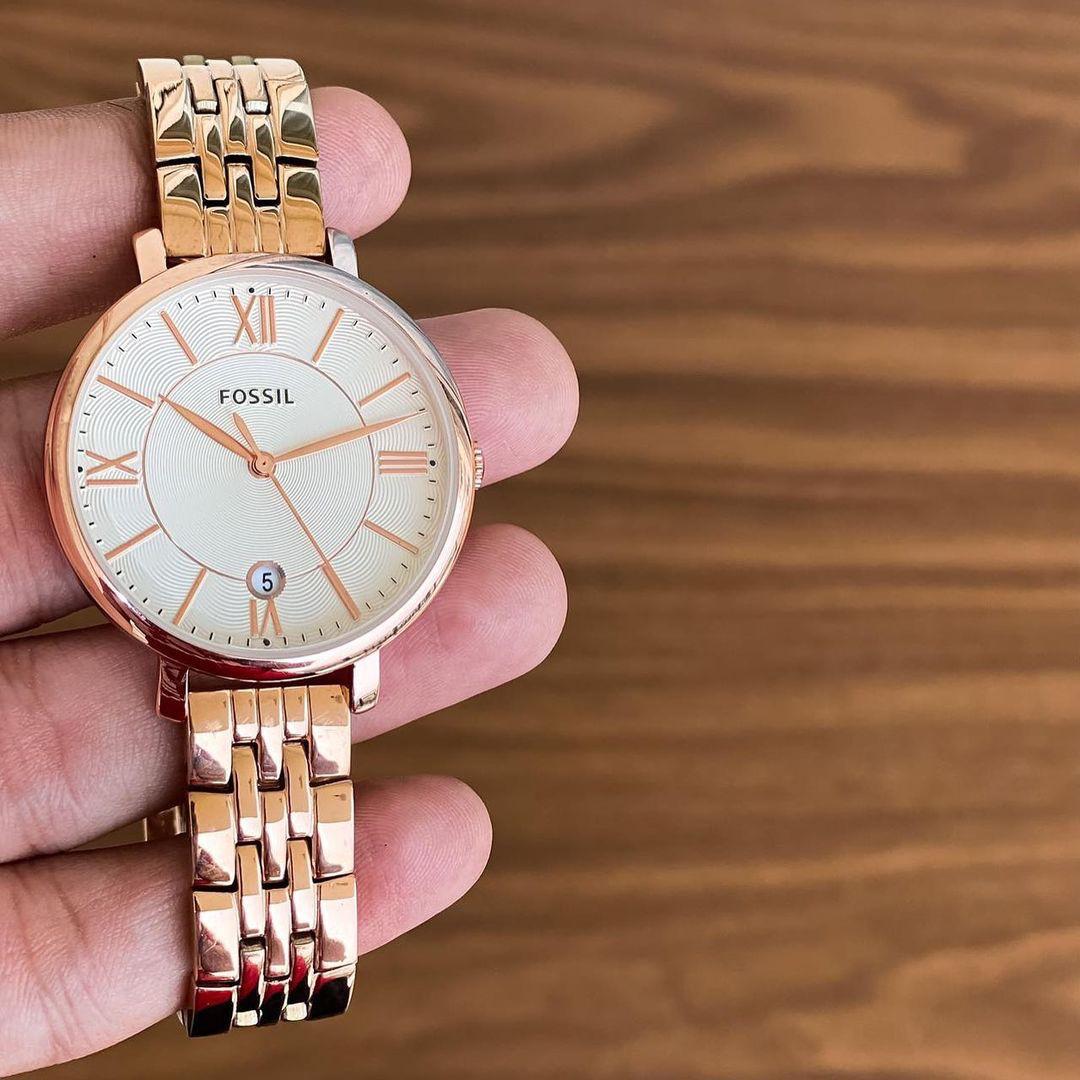 Fossil gold chain white dial women's watch