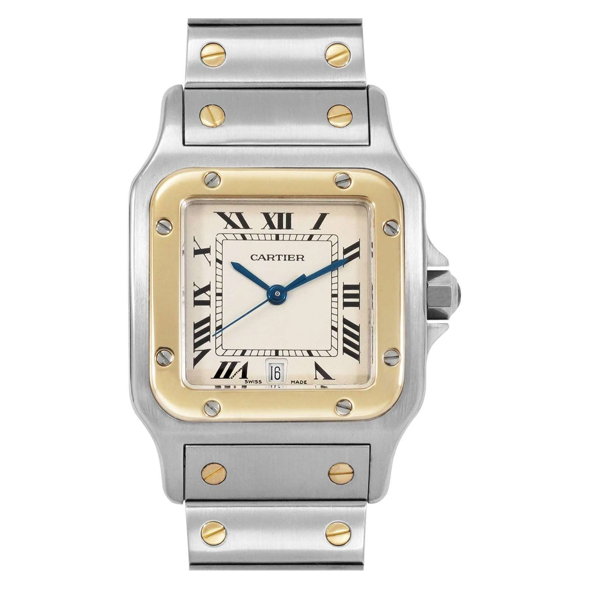 Santos De Cartier Gold dial stainless men's watch