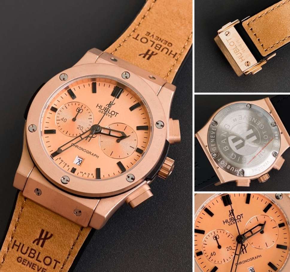 Hublot Chronograph Big Bang Rose gold Dial leather belt men's watch
