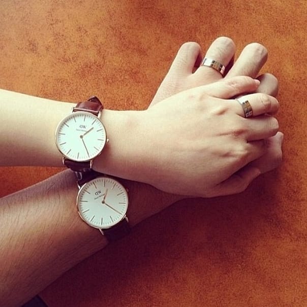 Daniel Wellington leather brown belt couple watches
