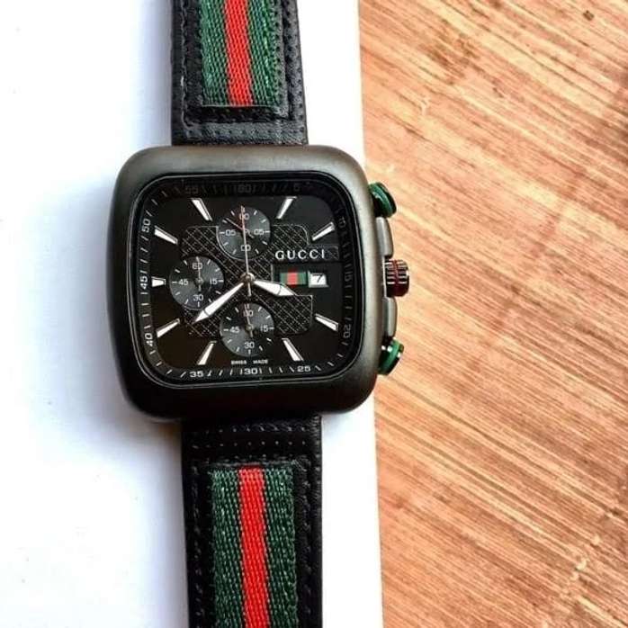 Gucci Chronograph Black Dial red Belt watch for men's