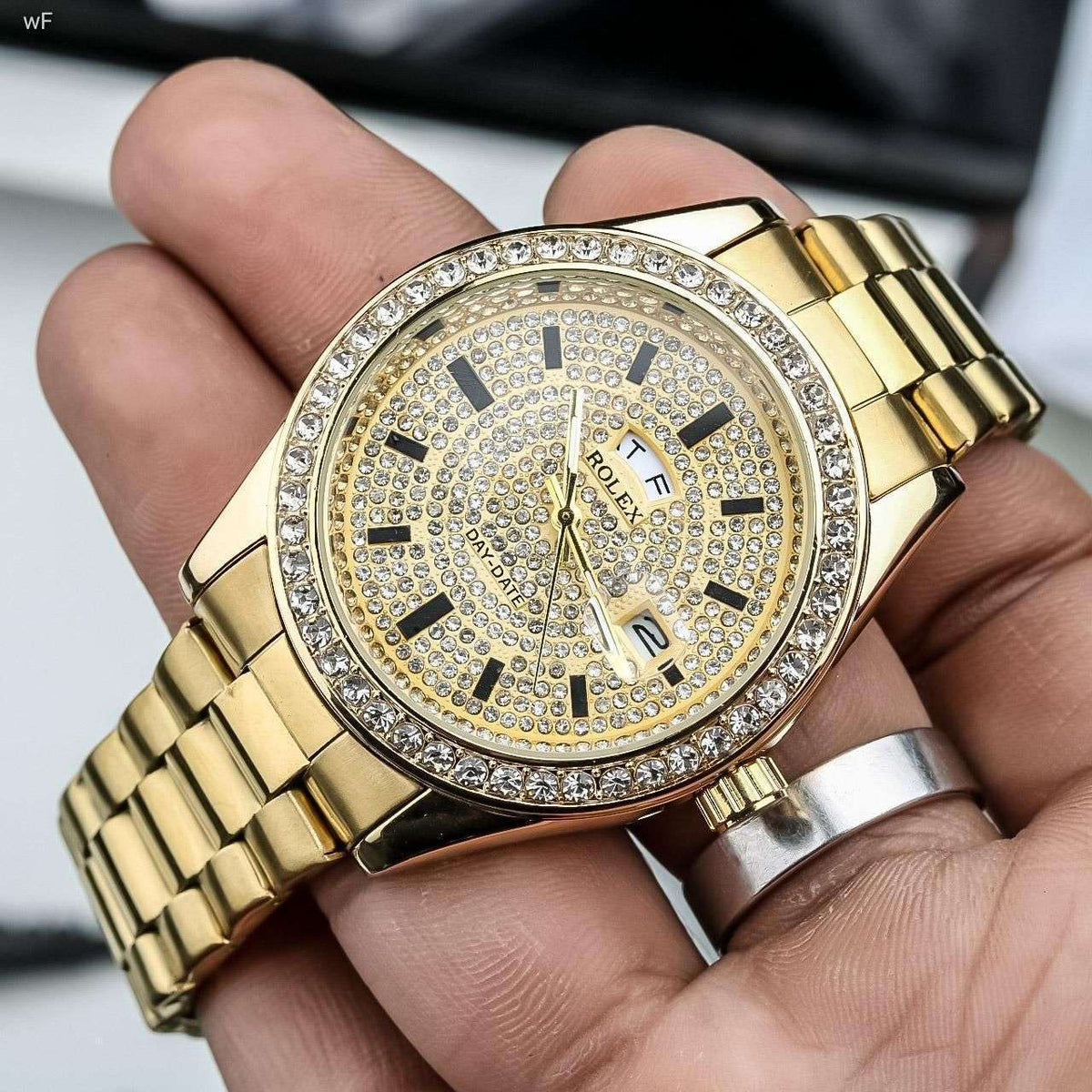 Rolex gold dial men's analog watch