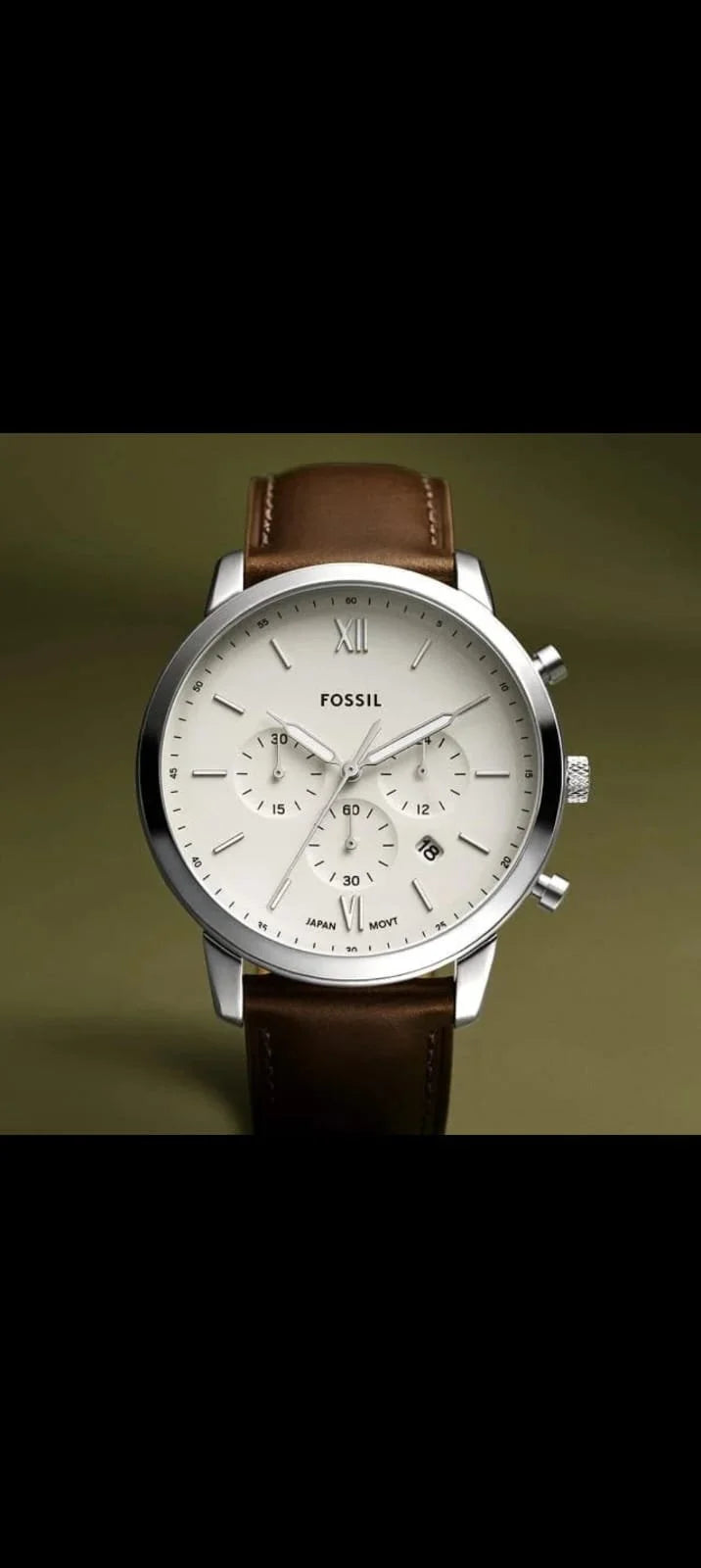 Fossil leather mens luxury watch Chronograph white dial