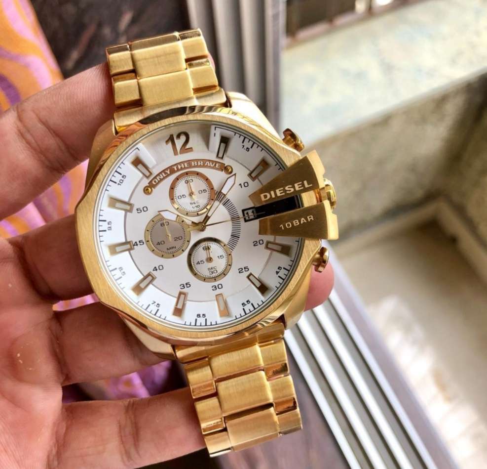 Diesel 10 Bar Gold chain white dial men's analog watch
