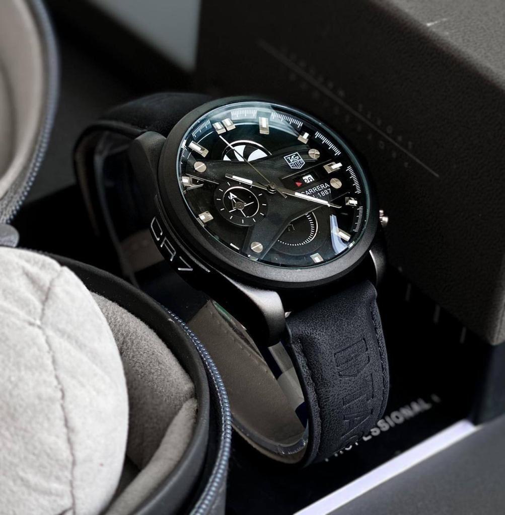 Tag heuer Carrera CR7 Black dial and leather belt men's watch