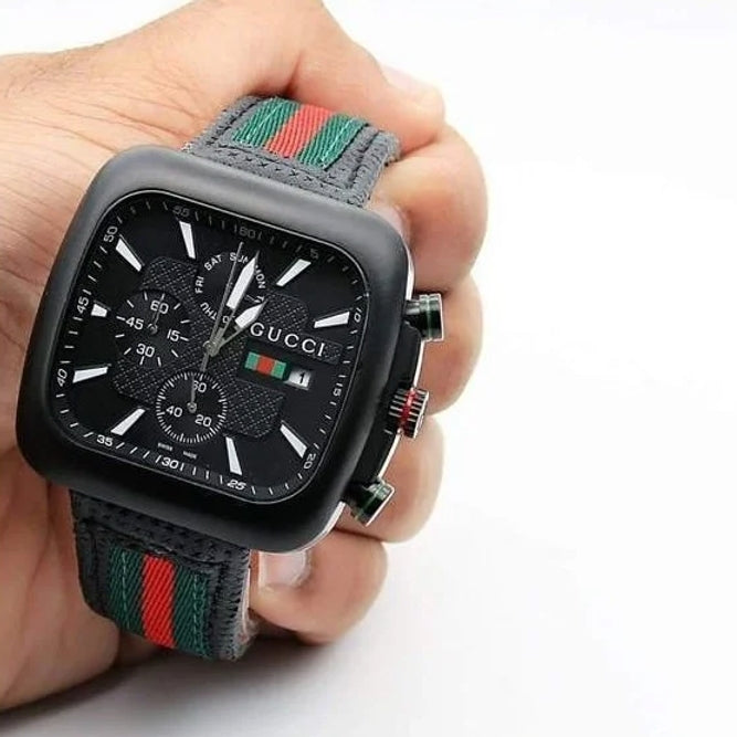 Gucci Chronograph Black Dial red Belt watch for men's