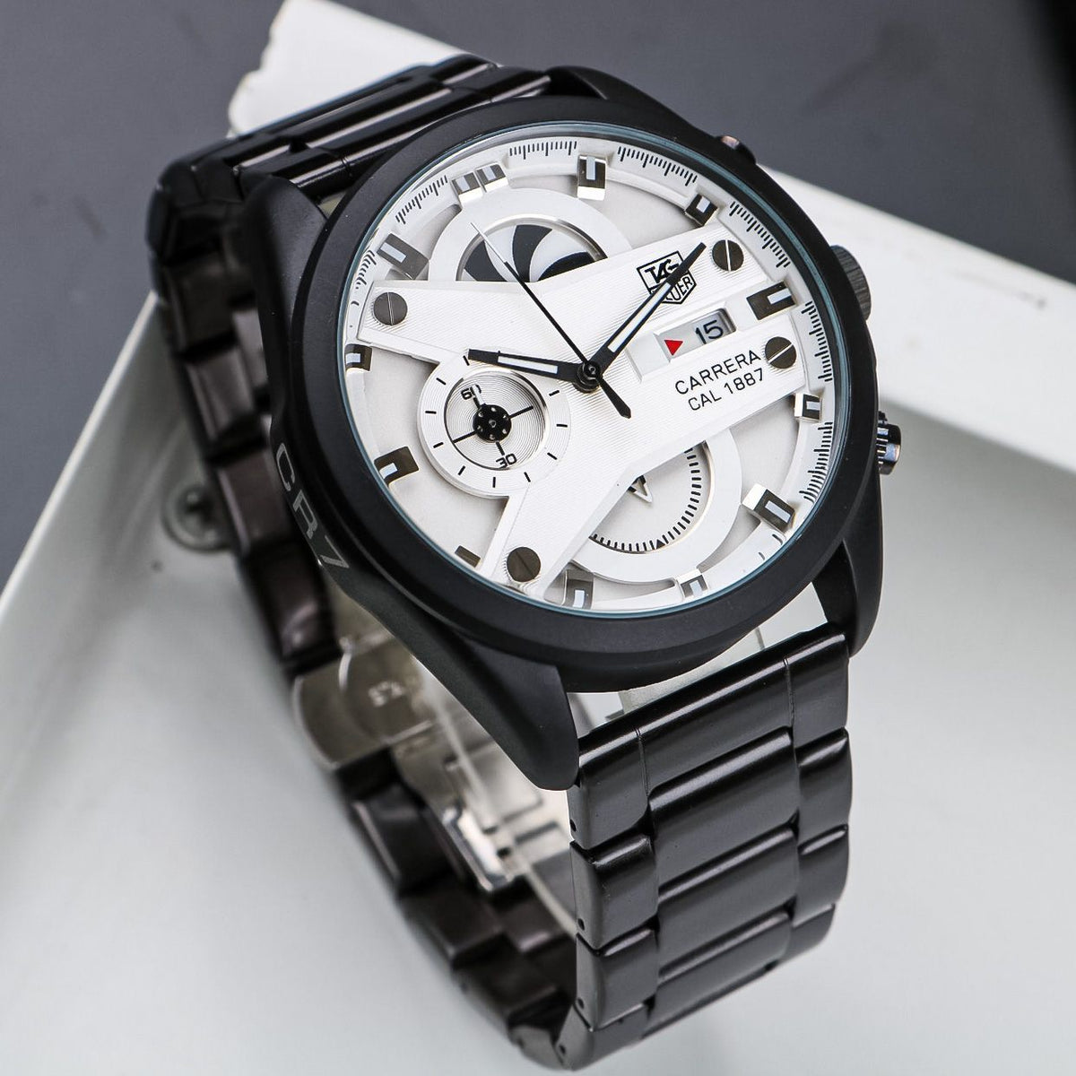 Tag heuer Carrera CR7 White dial Black chain men's analog watch