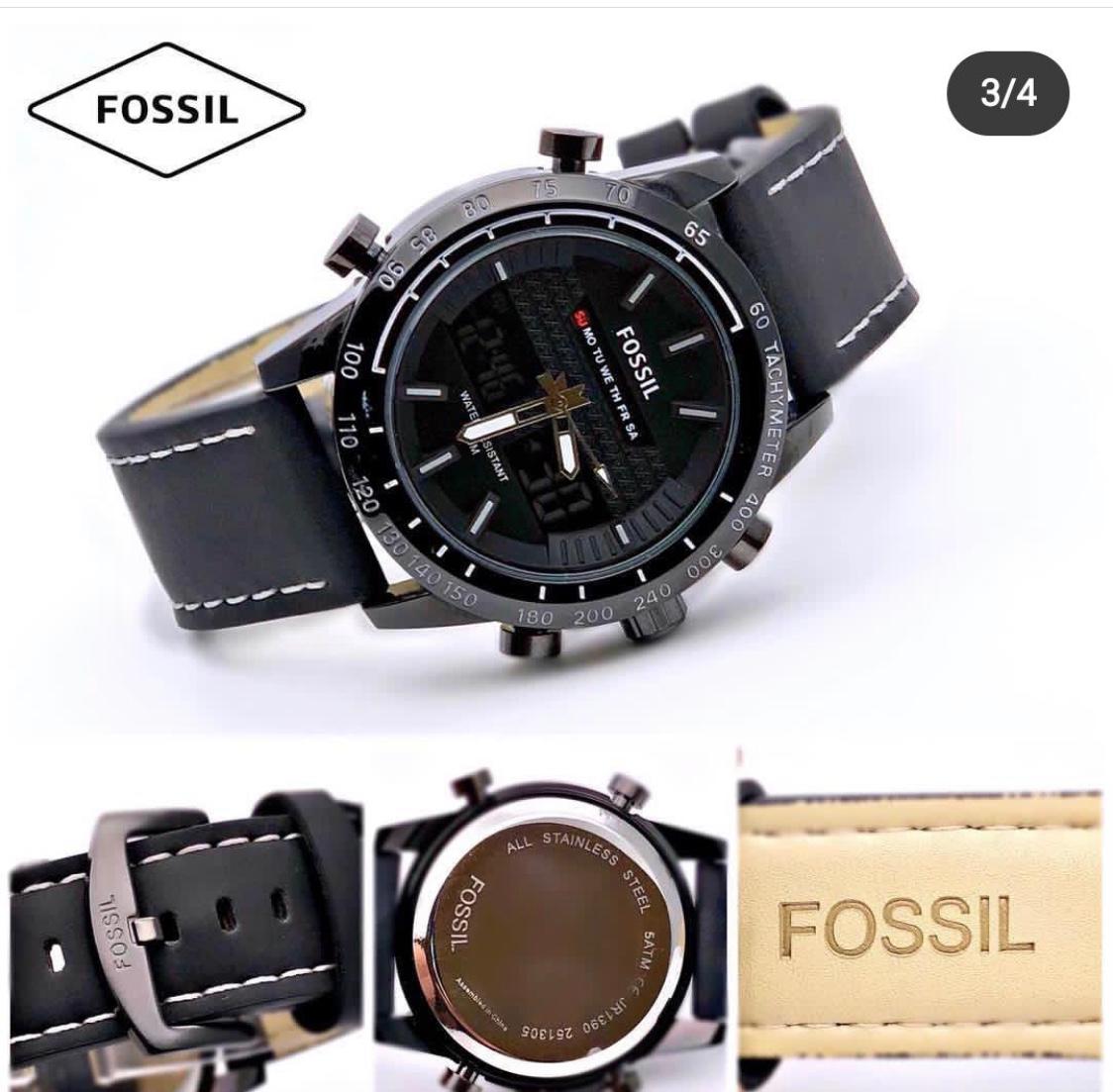 Fossil Digital Analog Black Dial leather belt watch for men's
