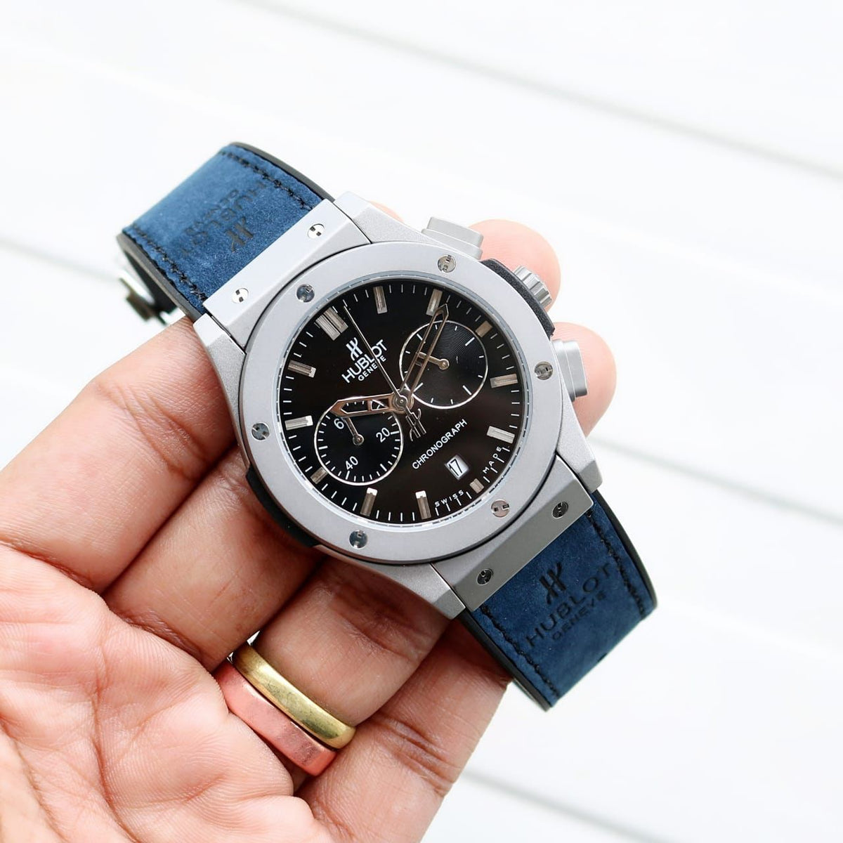 Hublot Big Bang Silver dial green Belt watch
