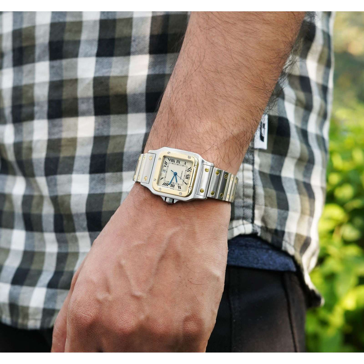 Santos De Cartier Gold dial stainless men's watch