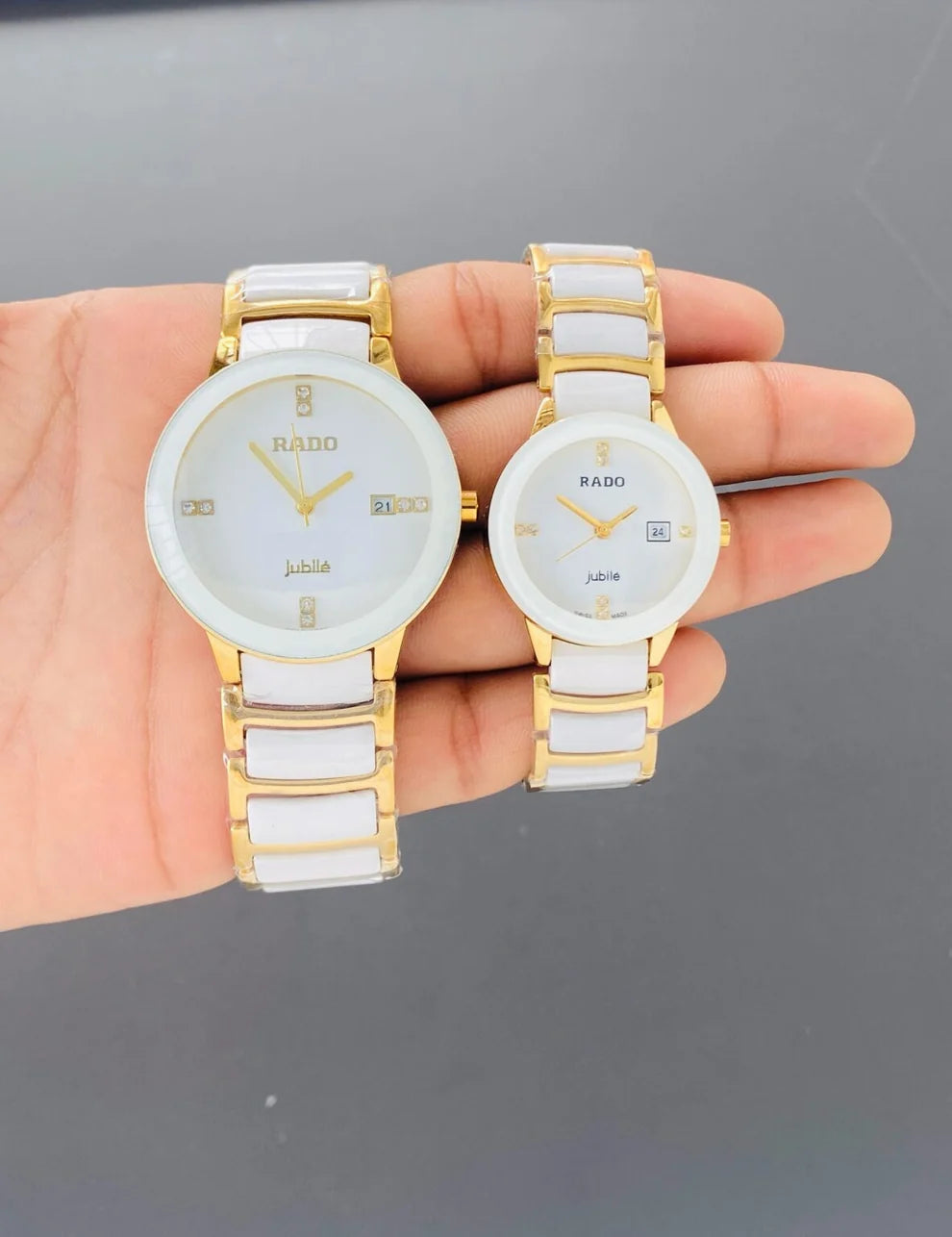 Rado Gold White Ceramic Watch For Couple