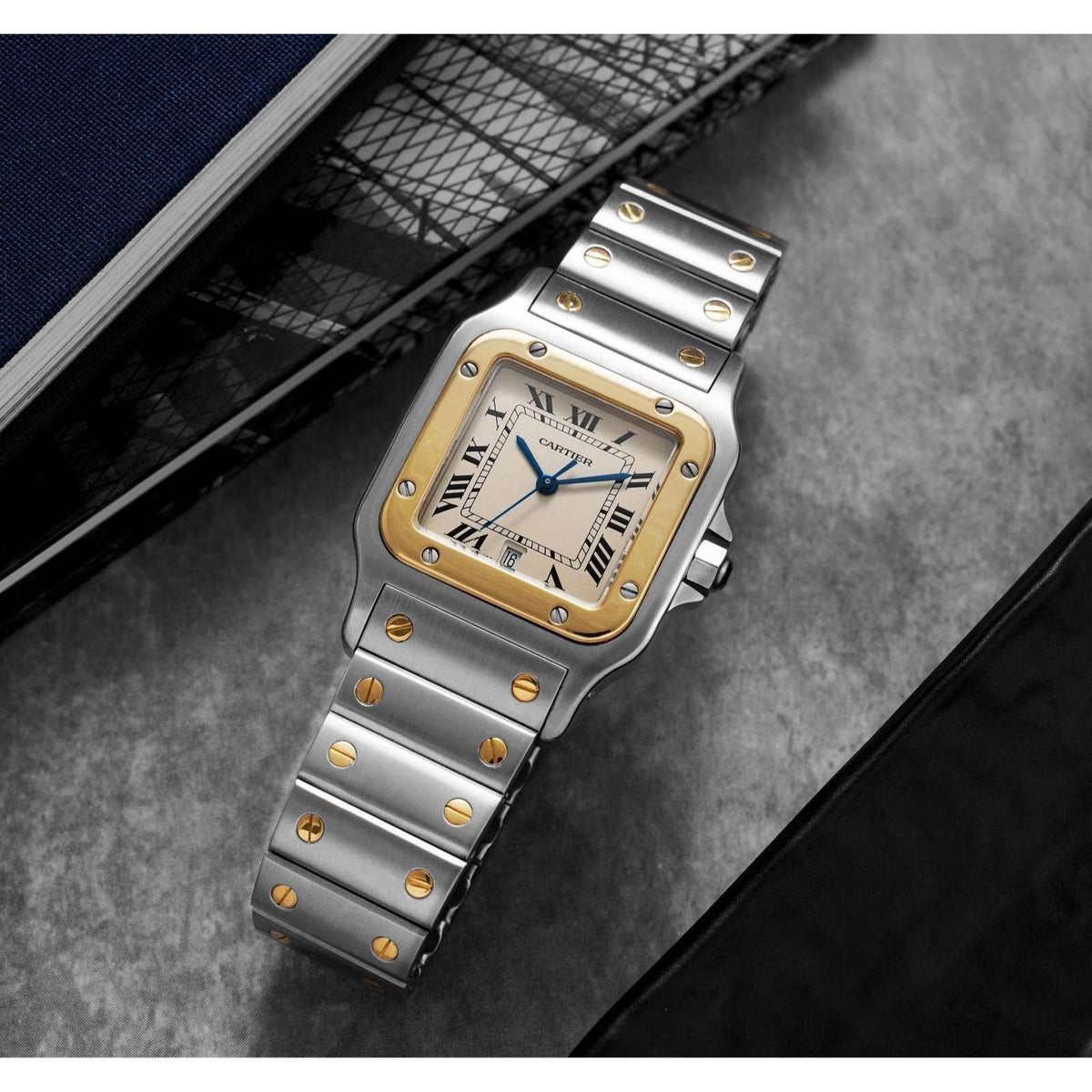 Santos De Cartier Gold dial stainless men's watch