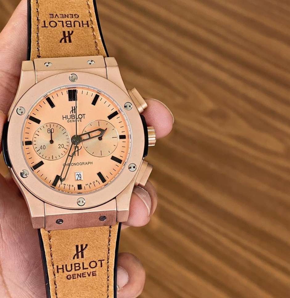Hublot Chronograph Big Bang Rose gold Dial leather belt men's watch