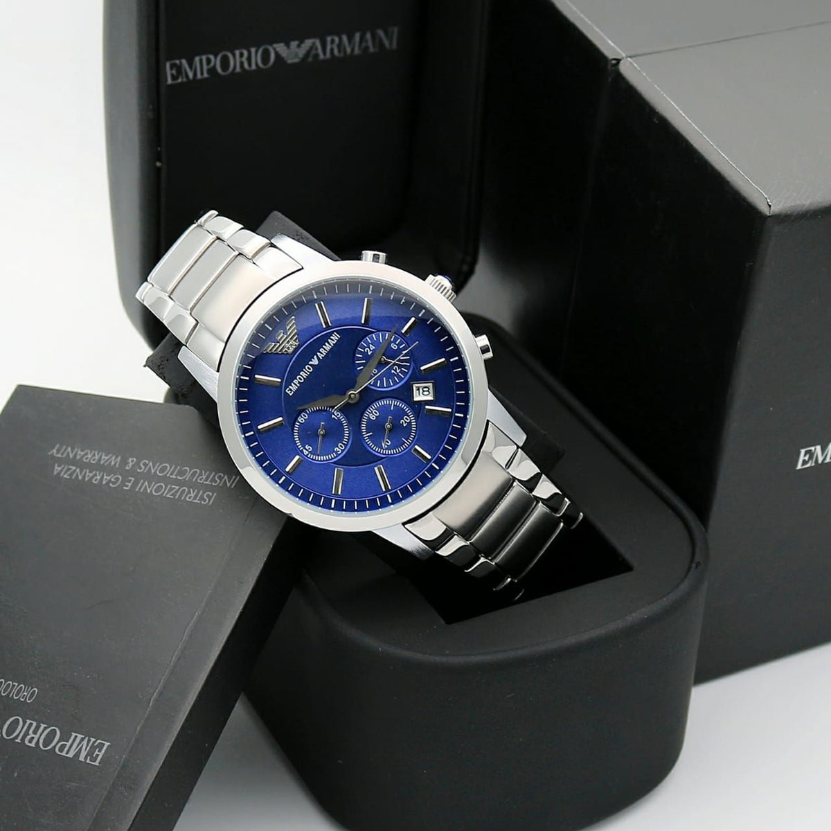 Emporio Armani Blue Dial stainless steel men's analogue watch