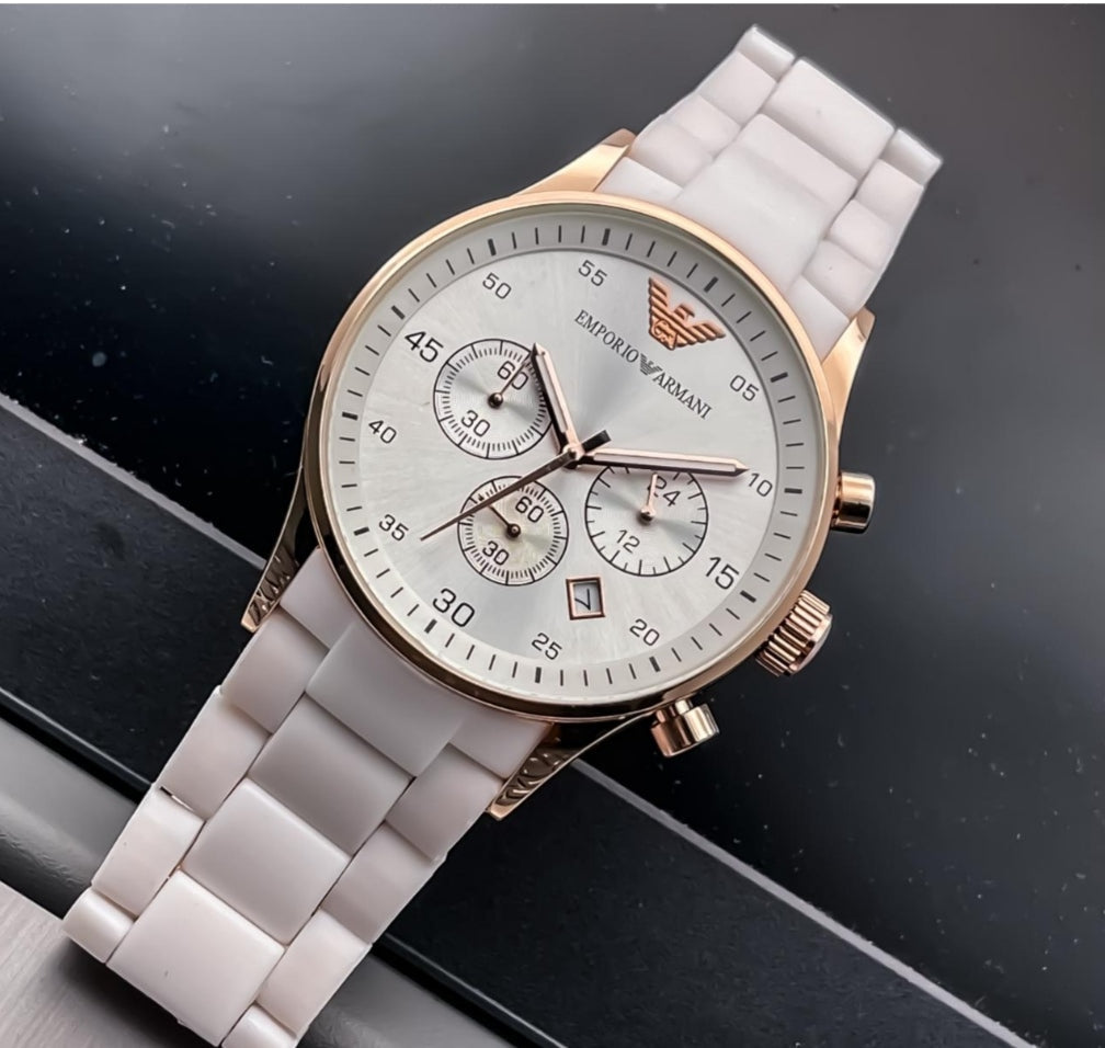 Emporio Armani Silicon rubber Belt White dial chronograph watch