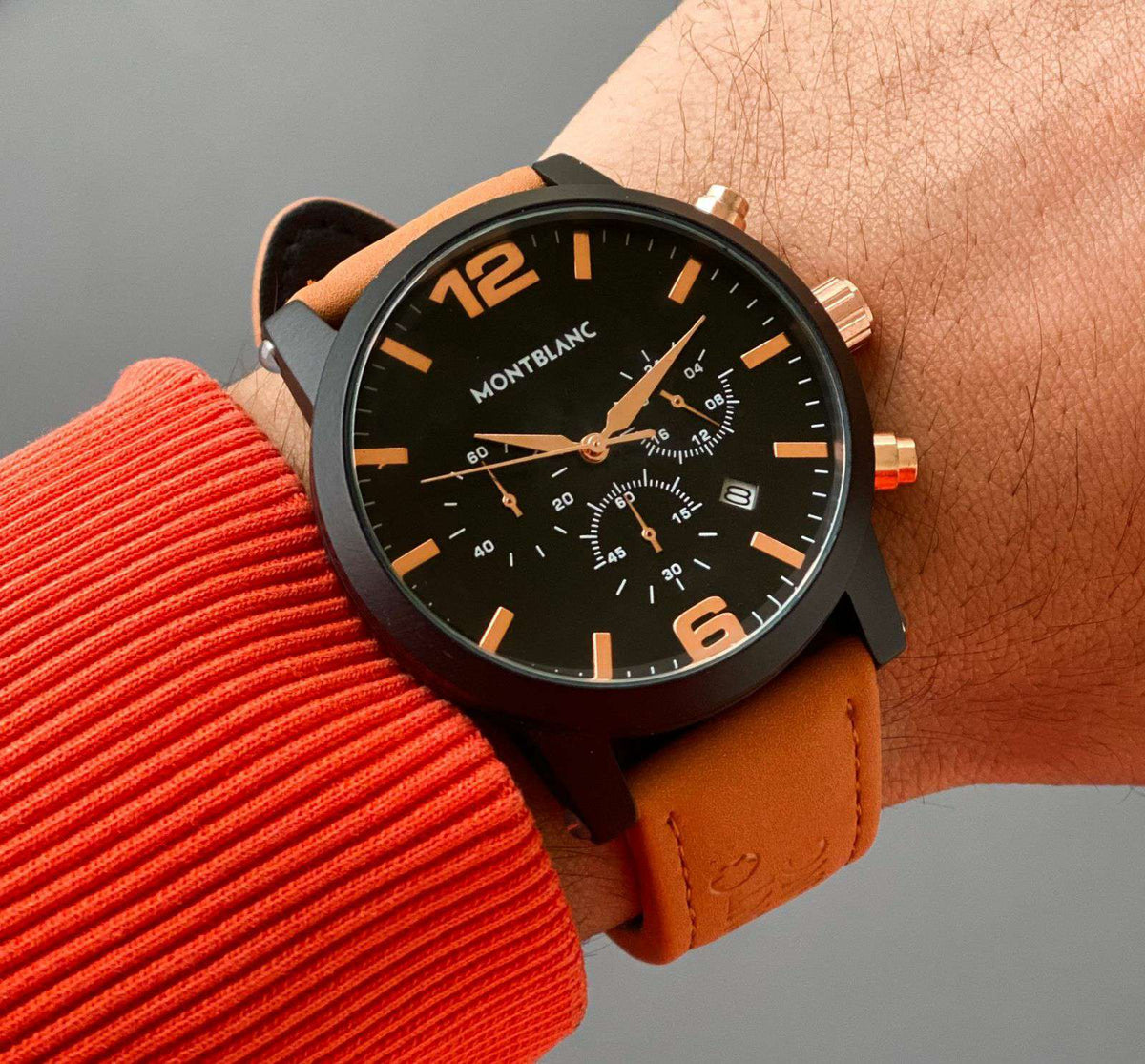 Mont Blanc Black dial leather belt men's Analog Watch