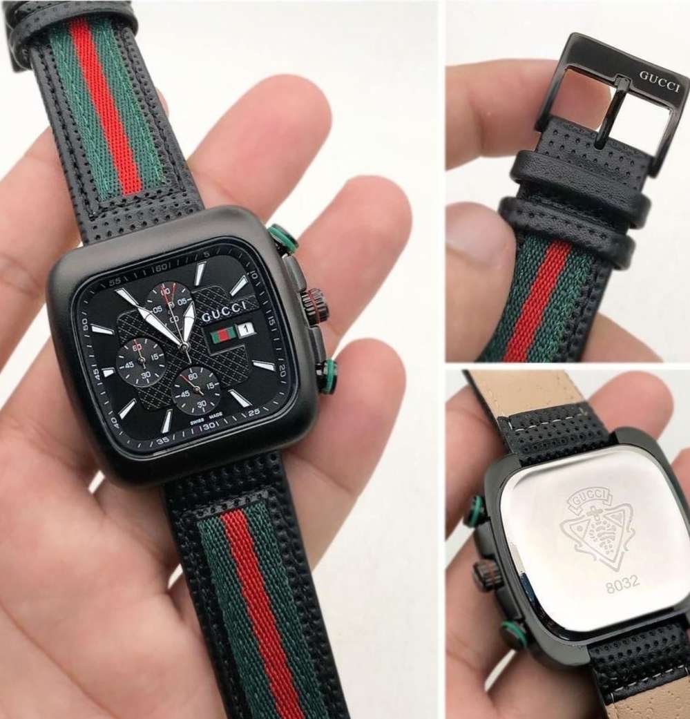 Gucci Chronograph Black Dial red Belt watch for men's