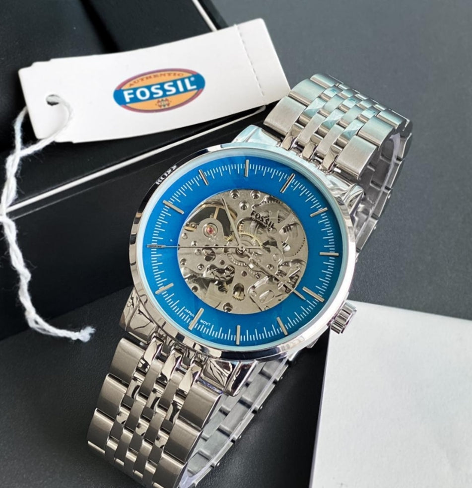 Fossil automatic Blue Dial stainless steel men's watch