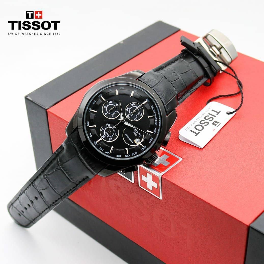 Imported Men’s Tissot Chronograph Leather Strap Black Dial Watch