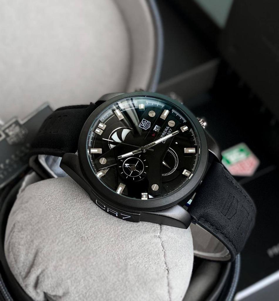 Tag heuer Carrera CR7 Black dial and leather belt men's watch