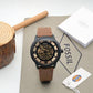 Fossil Open heart automatic Black dial pure leather belt watch