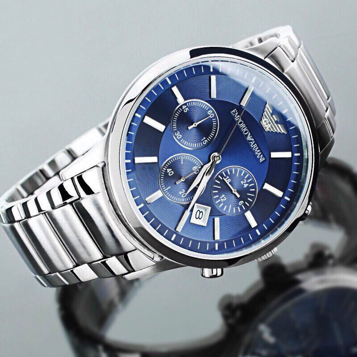 Emporio Armani Blue Dial stainless steel men's analogue watch