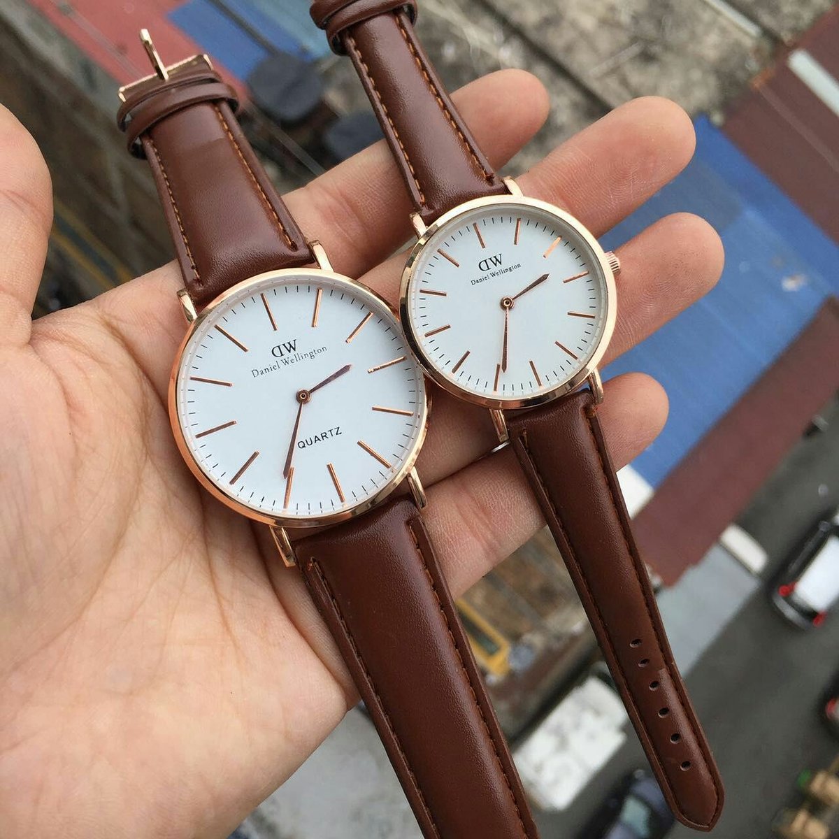 Daniel Wellington leather brown belt couple watches